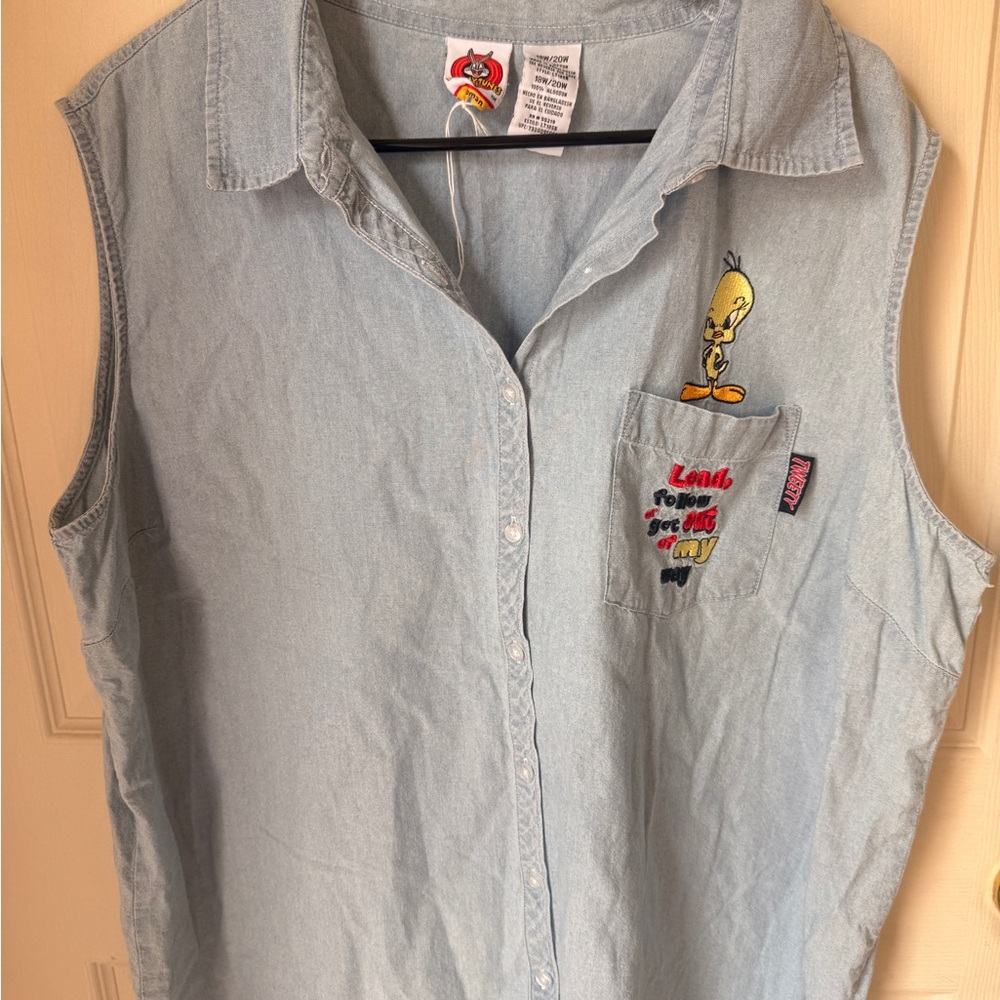 Disney Women's Light Blue Denim Sleeveless Top